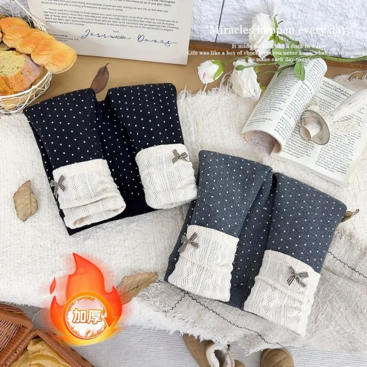 女童冬季堆堆袜加绒打底裤儿童韩系波点加厚修身长裤女宝宝裤子