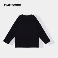『PEACHZHOU』新疆长绒棉软糯卷边落肩宽松圆领长袖休闲百搭中性T恤