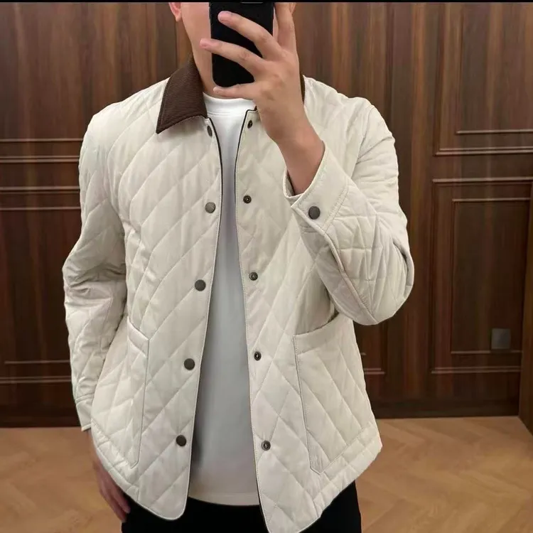 25秋冬新款高品质轻薄帅气翻领潮流男装菱形时尚棉衣修身高档商务