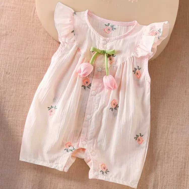 婴儿薄款纯棉无袖公主夏季新生儿百天宝宝哈衣连体衣爬服衣服夏装