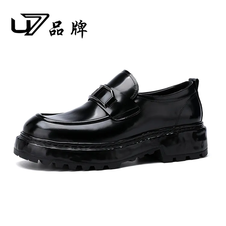 U7品牌男鞋开边珠牛皮时尚百搭男士高端百搭轻便耐磨商务休闲皮鞋