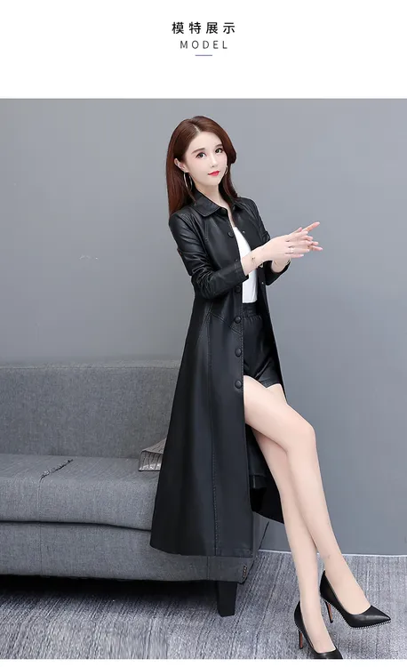 皮衣女中长款绵羊皮修身显瘦过膝皮风衣中年女士春秋装皮外套