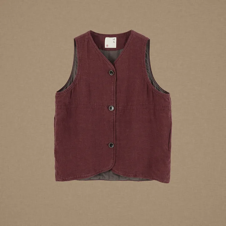 【以之】设计师品牌原创复古炒色亚麻夹棉马甲单排扣加厚保暖外套