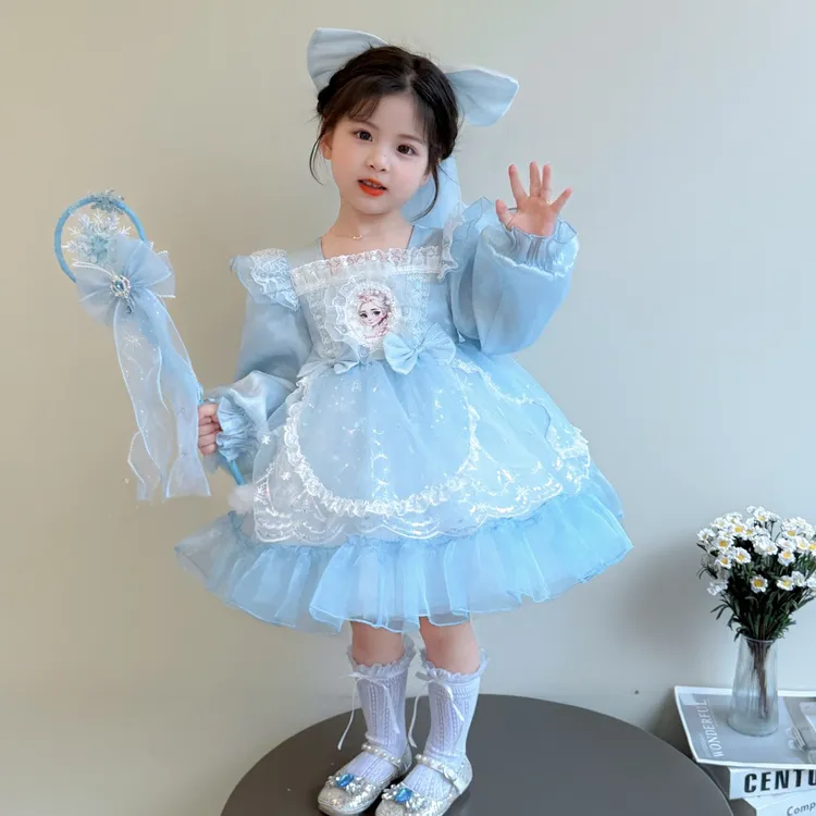艾莎公主裙女童连衣裙春秋款儿童新款洋气爱莎裙子宝宝生日礼服裙