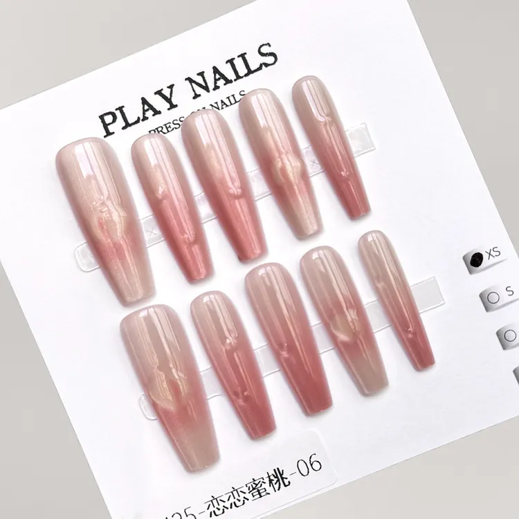 新款法式猫眼穿戴甲手工晕染网红腮红印花工艺美甲高级显白ins