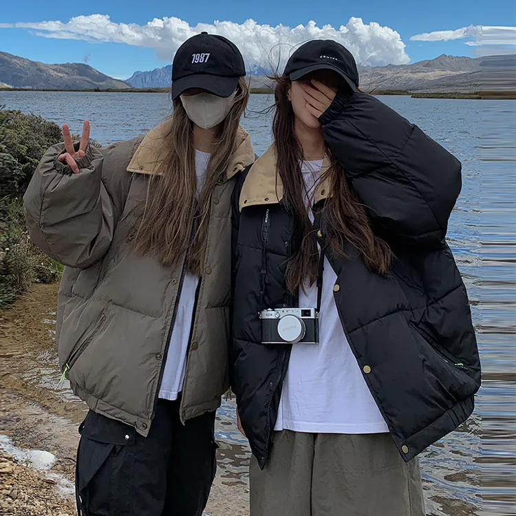 美式复古翻领夹克女棉服2025新款ovesize情侣棉衣冬季夹棉外套潮