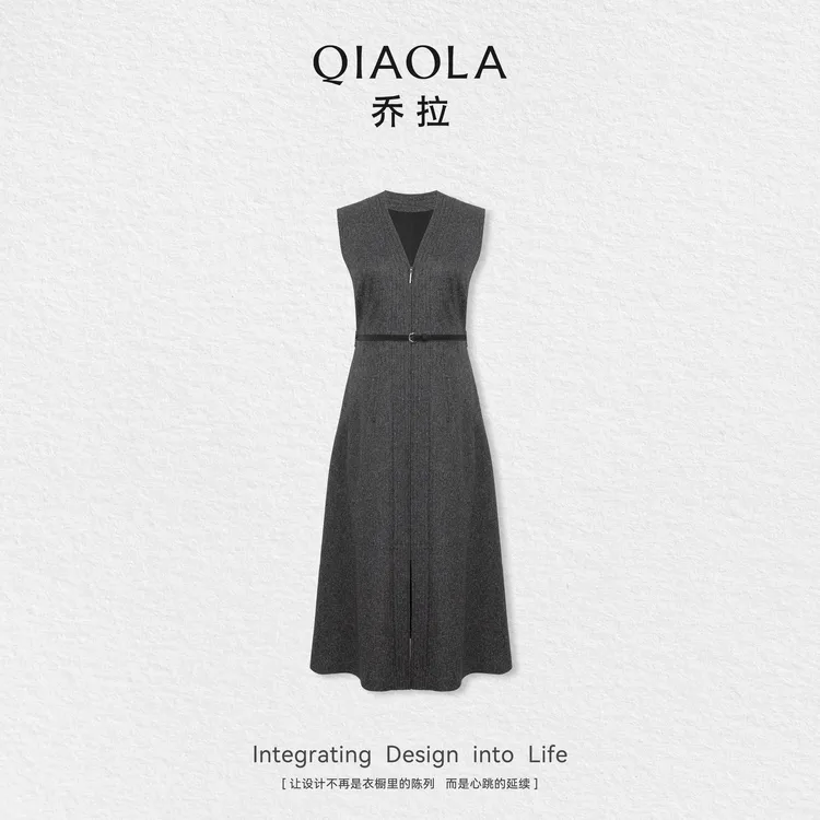 QIAOLA/乔拉【回忆铁盒】秋季梭织气质高级感时尚无袖连衣裙预售