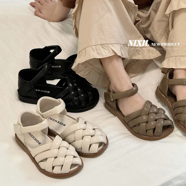 女童凉鞋2025夏季新款编织时尚洋气女孩罗马公主鞋软底防滑沙滩鞋