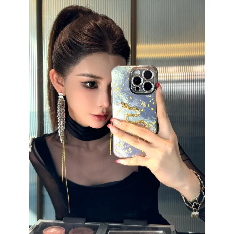 铜合金耳饰 凤舞九天夸张麦穗链条长流苏耳环御姐耳饰爆款高级感