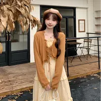 慕兔法式复古刺绣吊带连衣裙女2025秋季新款长袖针织开衫两件套装