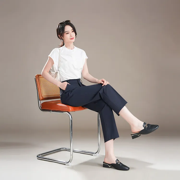 2025夏季冰丝薄款八分九分烟管裤女小个子高腰显瘦大码直筒小西裤