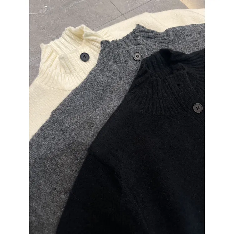 【米米服饰】秋季新款百搭设计感高领针织毛衣外套 2502-330