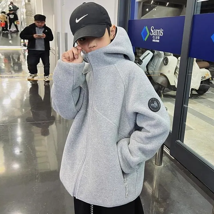 男童双面摇粒绒外套秋冬款2025新款大儿童冬季校服神器加厚上衣潮