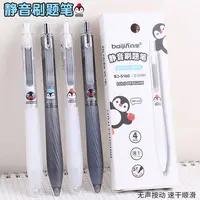 百金静音按动中性笔金属夹卡通企鹅速干刷题笔st头0.5黑色1盒4支