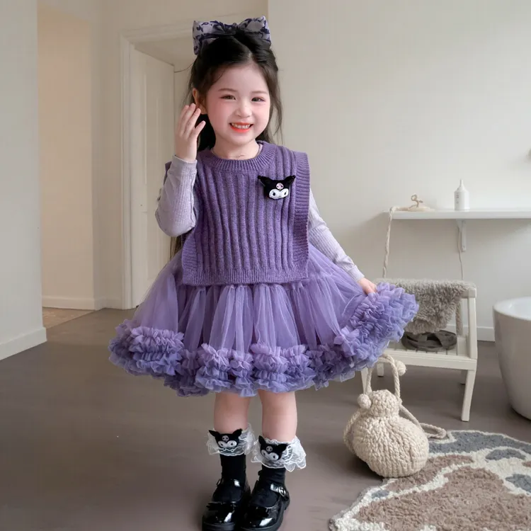 女童库洛米套装卡通儿童马甲公主裙两件套小女孩宝宝秋装2025新款