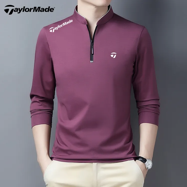 Taylormade泰勒梅高尔夫男装户外运动上衣春秋立领长袖T恤衫男士