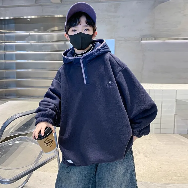 儿童装男童冬季加绒卫衣2025新款中大童秋冬款男孩加厚连帽上衣潮