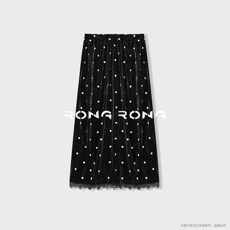 溶溶【星约仙境】RONGRONG 法式波点丝绒蕾丝花边半身裙2521H701