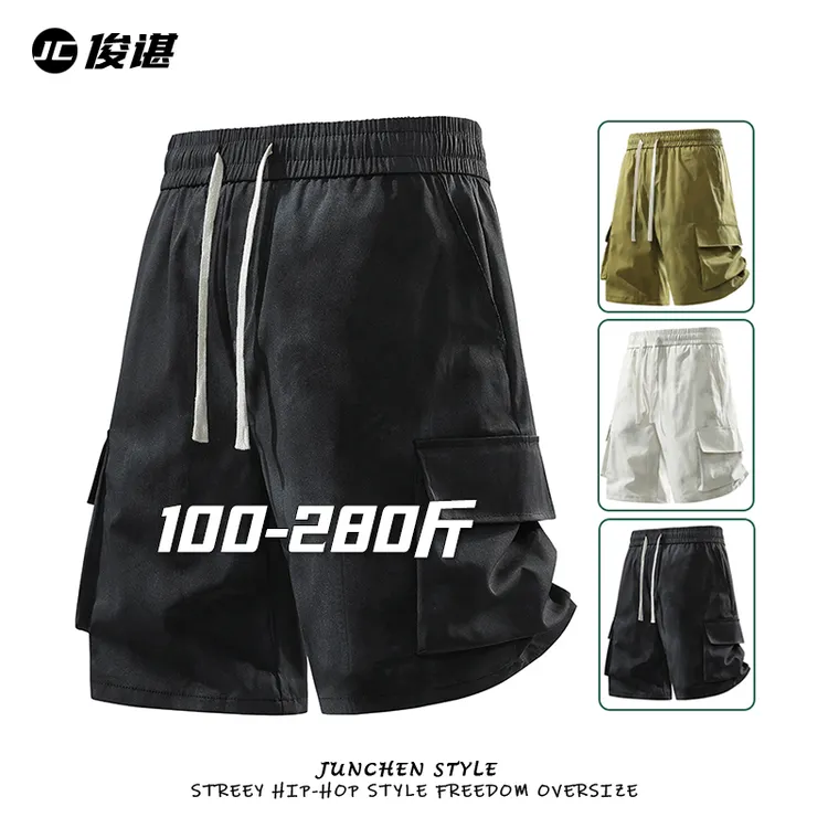 潮牌大码工装短裤美式男士夏季宽松显瘦运动中裤休闲加肥五分裤子