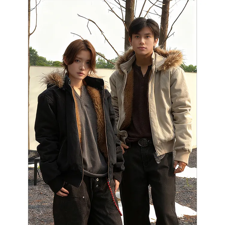 银狐座山雕加绒加厚外套男款秋冬连帽美式可拆卸解构帆布夹克棉服