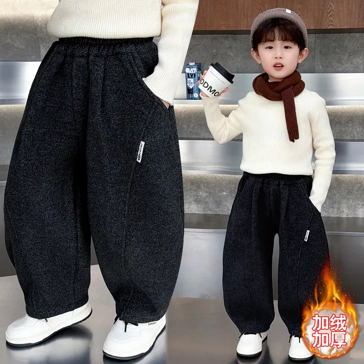 男童冬装加绒裤子冬季2025儿童弯刀韩版新款一体加厚保暖休闲长裤