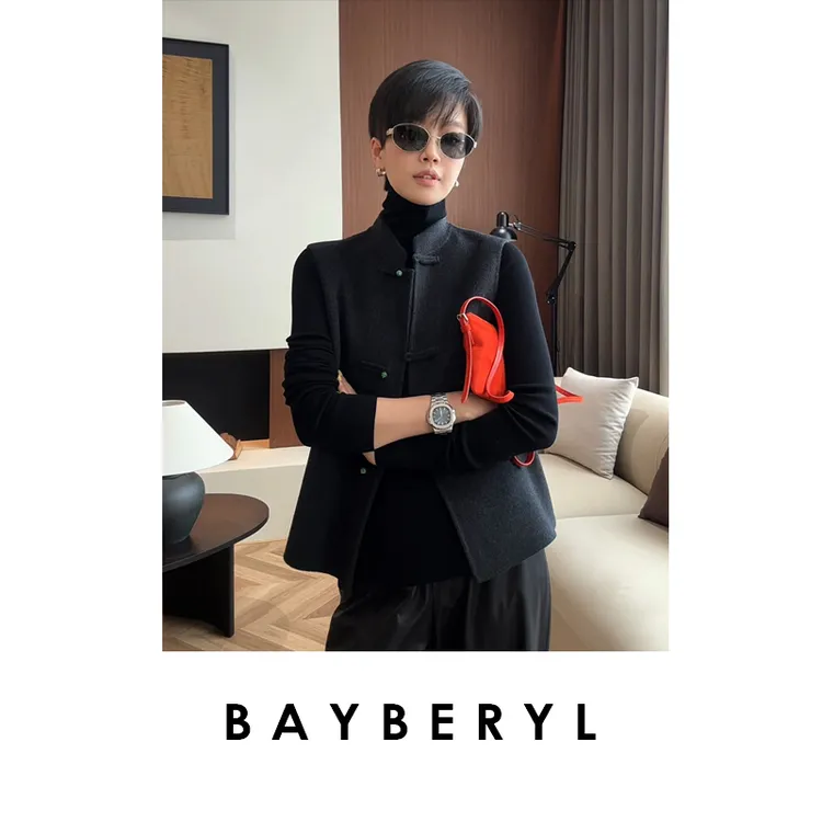 BAYBERY老贝东方*新中式盘扣简约秋冬无袖毛呢马甲MJ5G1602-9/10