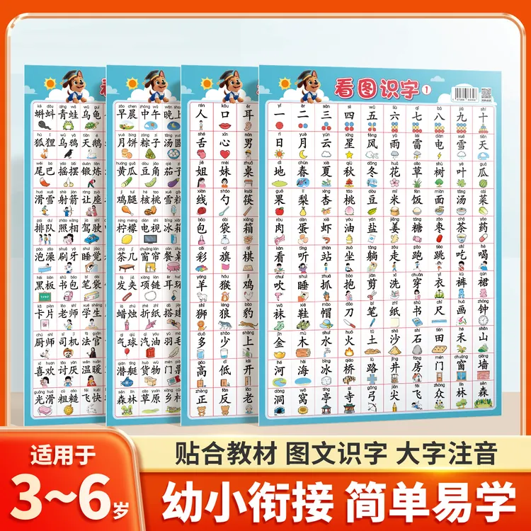 斗半匠看图识字挂图3-6岁幼小衔接大字注音趣味图文识字贴合教材