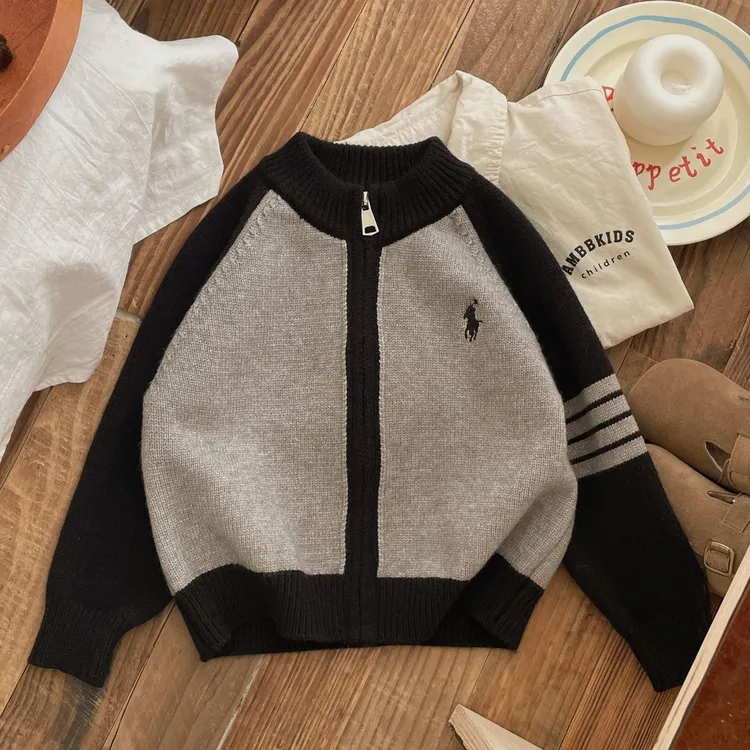 【冬款爆品】2025儿童针织拼接开衫外套秋冬新款百搭时尚