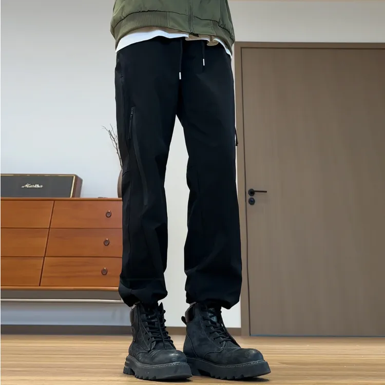 猎雀男生秋季拉链装饰休闲裤户外保暖冲锋裤秋冬男潮流风长裤