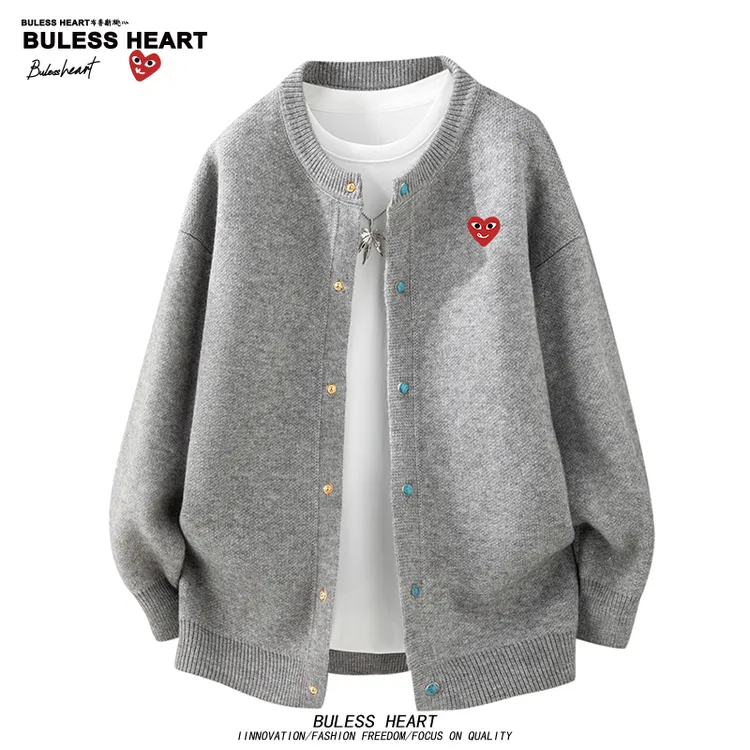 Buless桃心松绿石开衫情侣毛衣男秋冬宽松休闲慵懒松弛针织衫外套