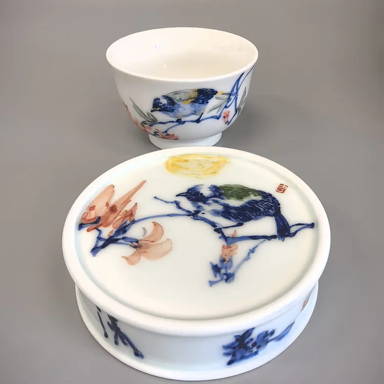 釉下青花五彩主人杯+杯垫