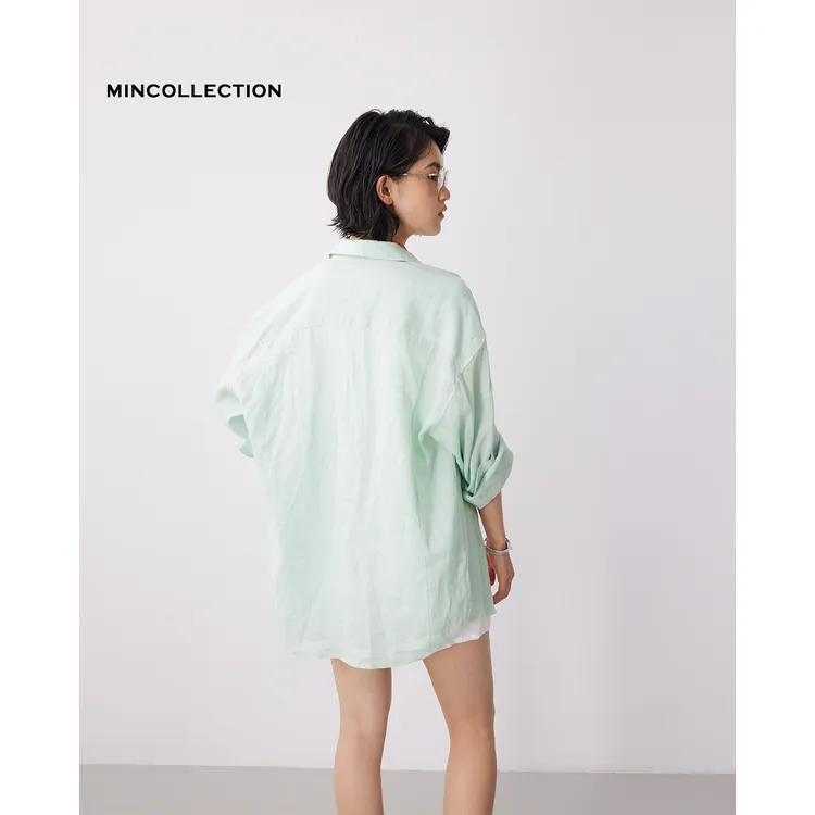 DE Mincollection薄荷绿衬衫/定染色夏日清爽轻薄亚麻衬衫40455