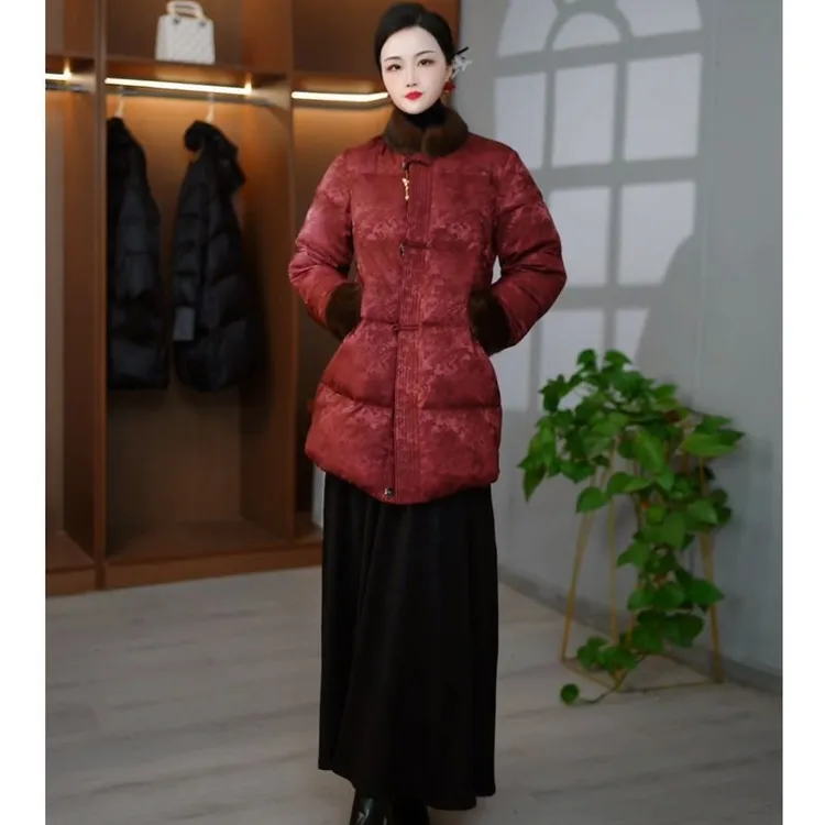 妈妈羽绒服中长款2025秋冬保暖新款白鸭绒外套显瘦加厚羽绒袄子女