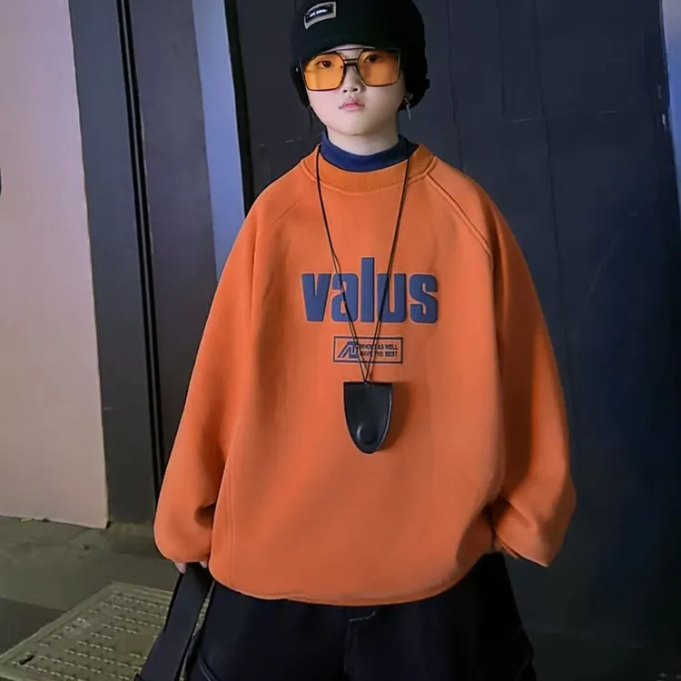 加绒——儿童保暖卫衣印花休闲纯色宽松男童卫衣字母常规中大童长袖