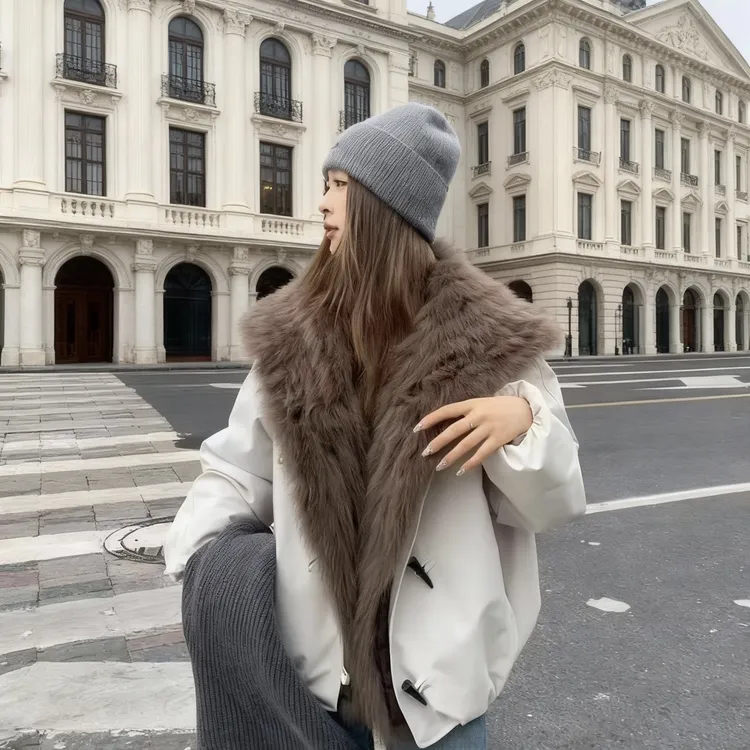 欧货鹅绒服女真狐狸毛海军领2025冬新款时尚宽松显瘦皮草外套爆款