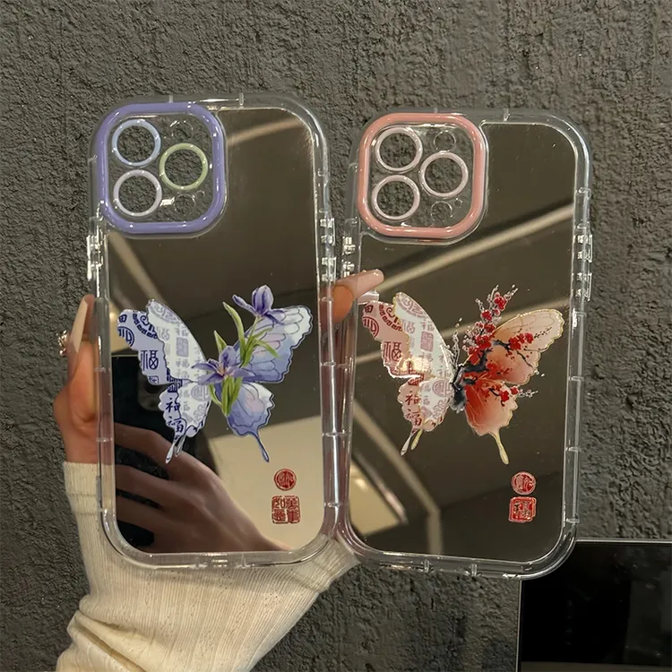 腊梅蝴蝶镜面泡芙适用苹果16手机壳新款华为OPPO高级小米15VIVO