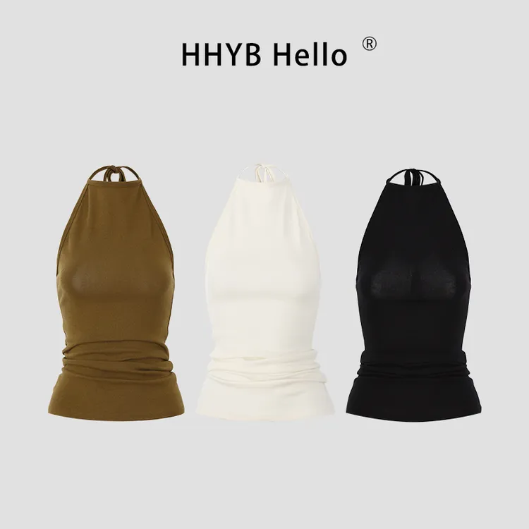 HHYB Hello纯欲辣妹风挂脖系带露背修身吊带背心无袖上衣女253069
