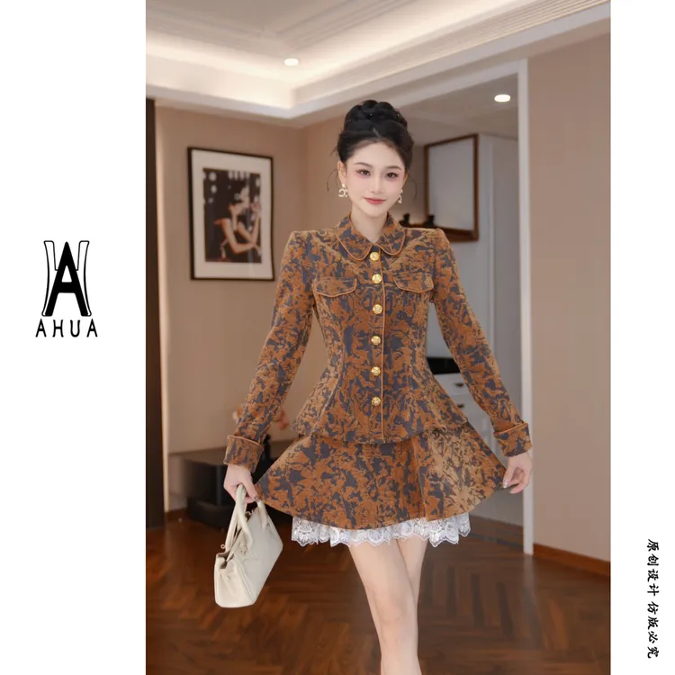 【花花原创】高级感气质收腰外套裙假两件秋冬复古修身65548