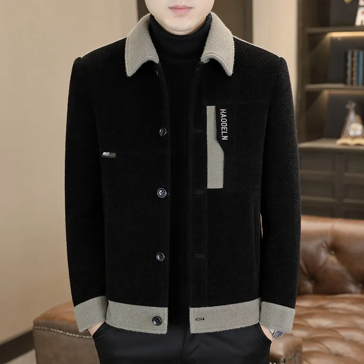 2025年新款秋冬拼接高级感男装休闲百搭毛呢外套网红轻奢洋气呢子