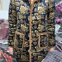 B148冬新款中老年女加绒加厚棉衣洋气碎花保暖棉服时尚妈妈装短款
