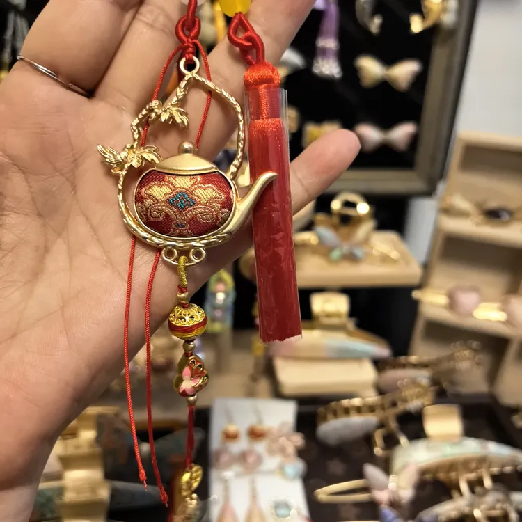 锌合金布艺吊坠 名家宋锦手工制作把把湖（壶）挂件