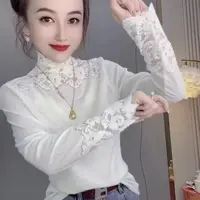 D5129小众洋气别致蕾丝小衫女新款高领气质百搭长袖上衣潮