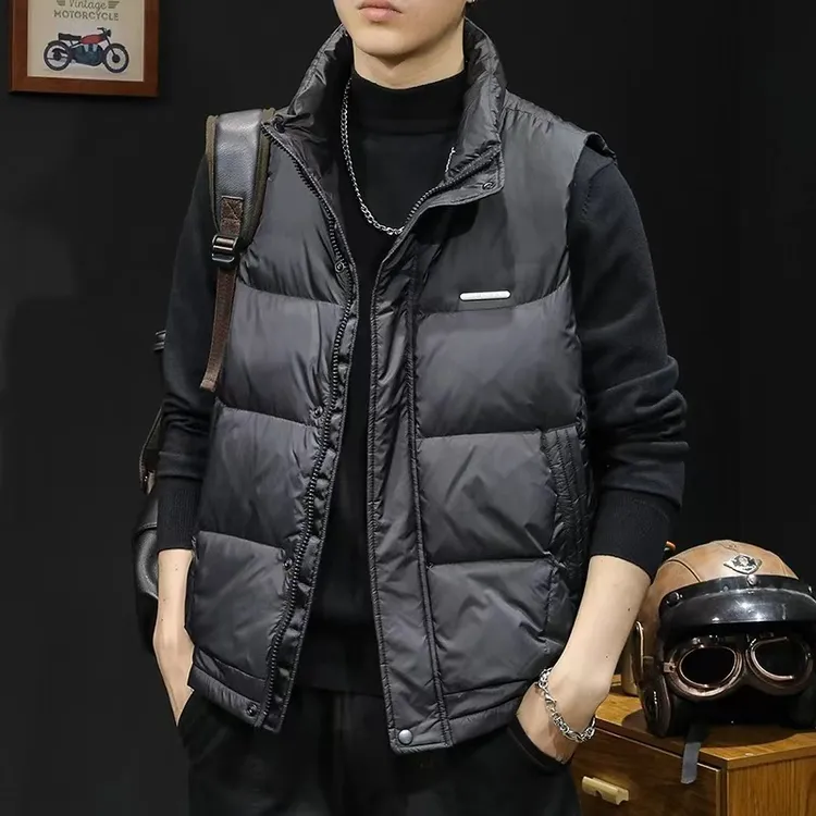 冬季保暖轻薄羽绒服背心休闲潮流坎肩宽松外套纯色立领羽绒马甲男