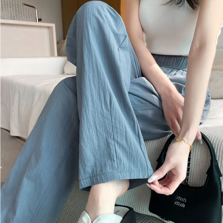 天丝亚麻阔腿裤女夏季薄款高腰垂感休闲麻料冰丝直筒棉麻山本裤子