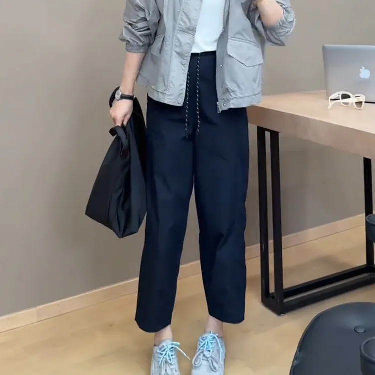 高腰直筒裤女宽松哈伦裤夏薄款冰川裤梨型身材显瘦百搭九分休闲裤