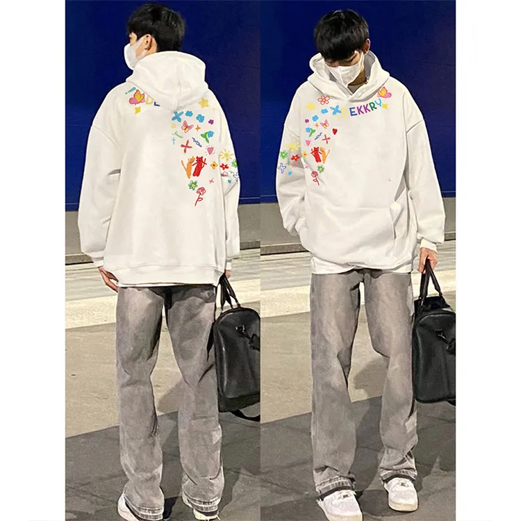 美式创意图案字母印花宽松连帽卫衣男女秋冬季休闲百搭情侣款上衣