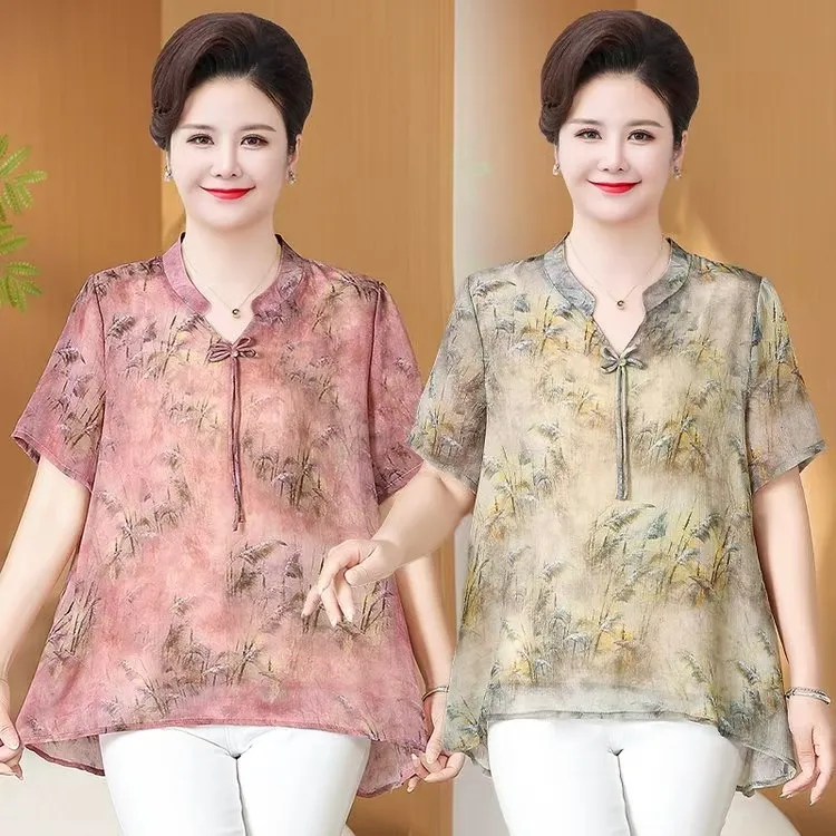 气质大码120-240斤洋气中老年夏季宽松显瘦时尚休闲减龄遮肚上衣