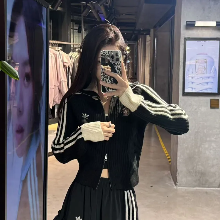 adidas三叶草TEAM FULLZIP  全开襟运动修身针织衫KF0718  KF0719