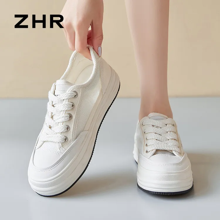 ZHR/则则小白鞋女2025新款爆款夏季网面透气网鞋厚底帆布鞋板鞋薄