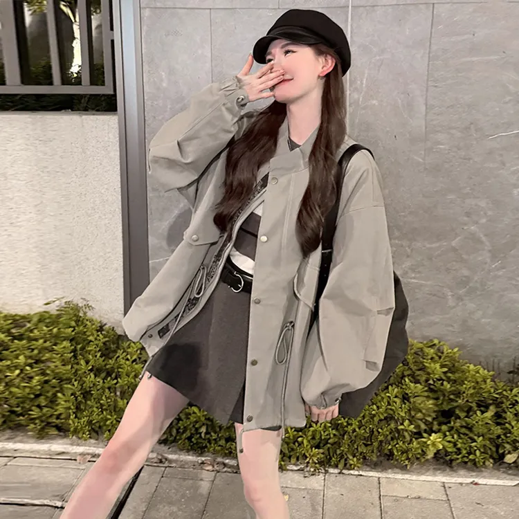 风衣外套2025新款爆款洋气秋季宽松抽绳收腰英伦甜酷复古休闲上衣